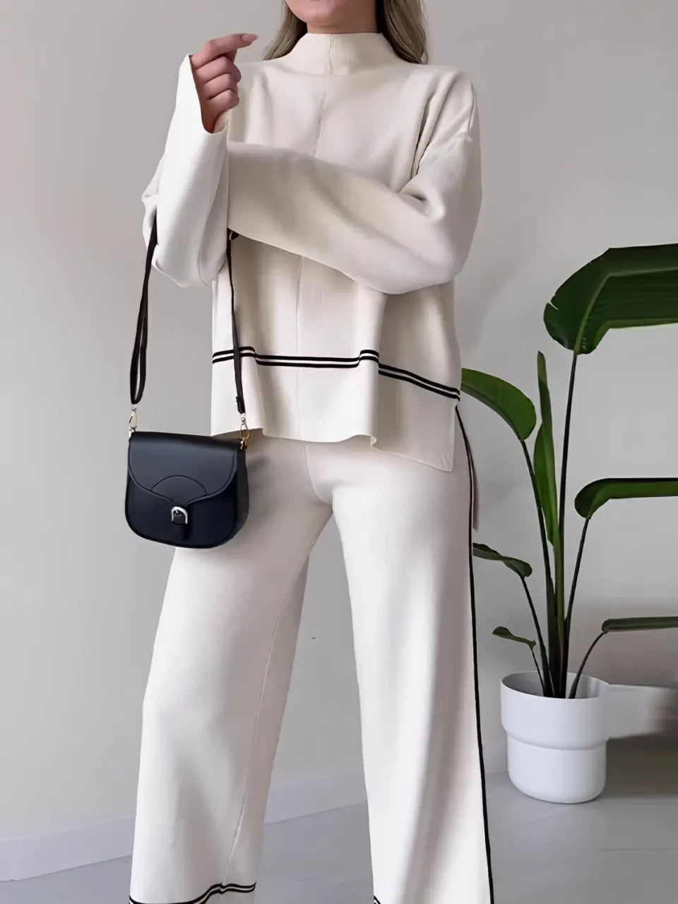 Knit Set with Turtleneck Mullet Sweater and Pants