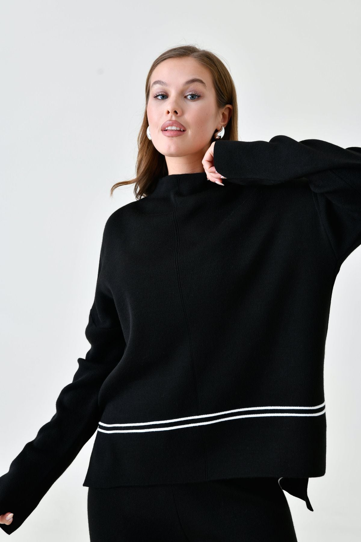 Knit Set with Turtleneck Mullet Sweater and Pants