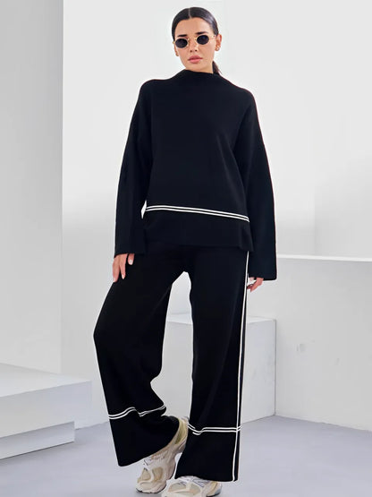 Knit Set with Turtleneck Mullet Sweater and Pants