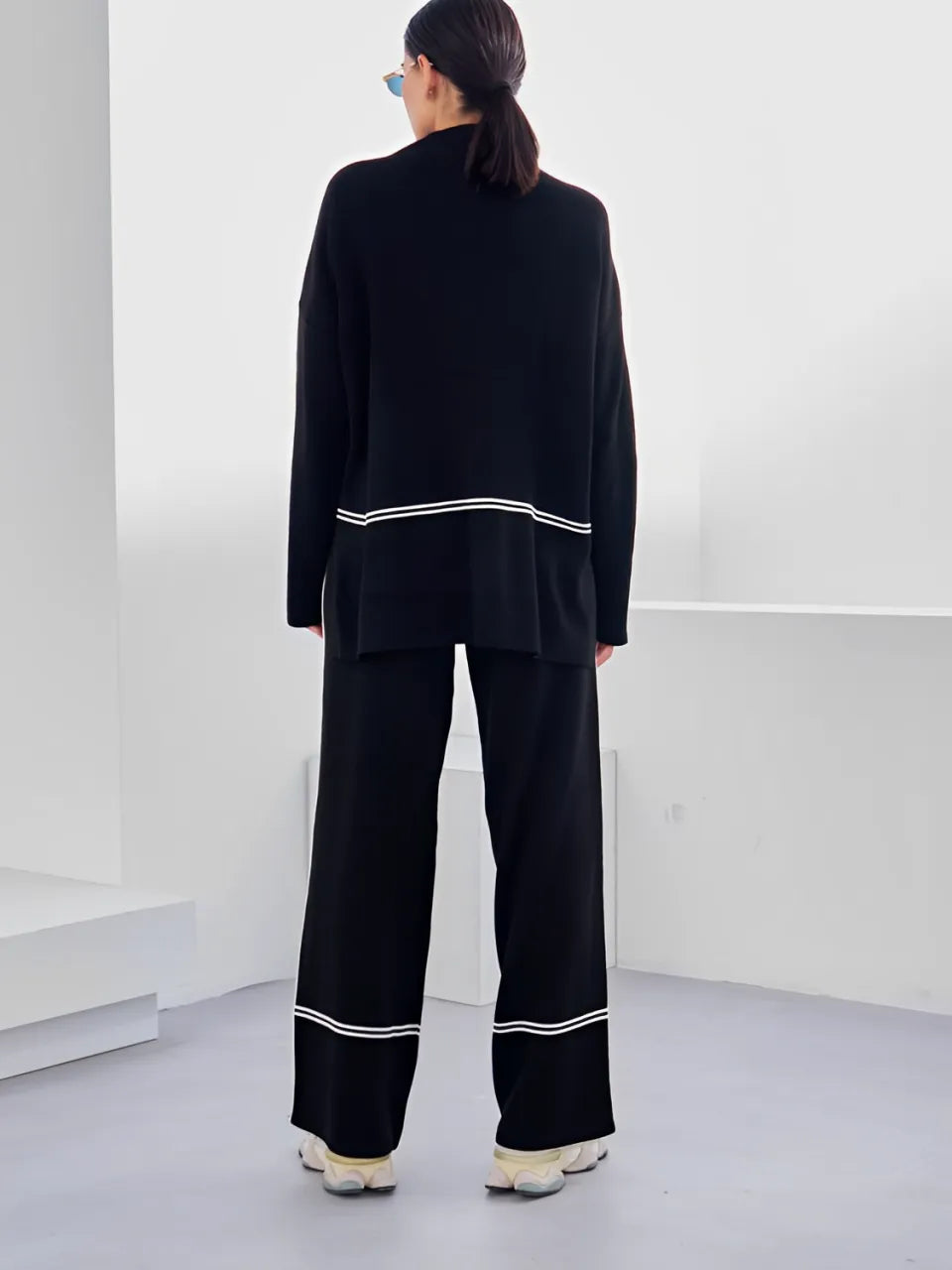 Knit Set with Turtleneck Mullet Sweater and Pants