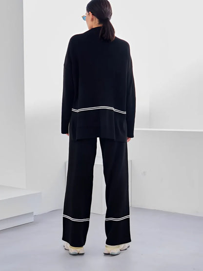 Knit Set with Turtleneck Mullet Sweater and Pants