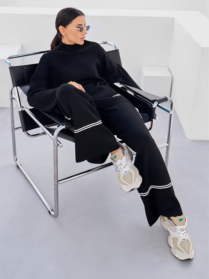 Knit Set with Turtleneck Mullet Sweater and Pants