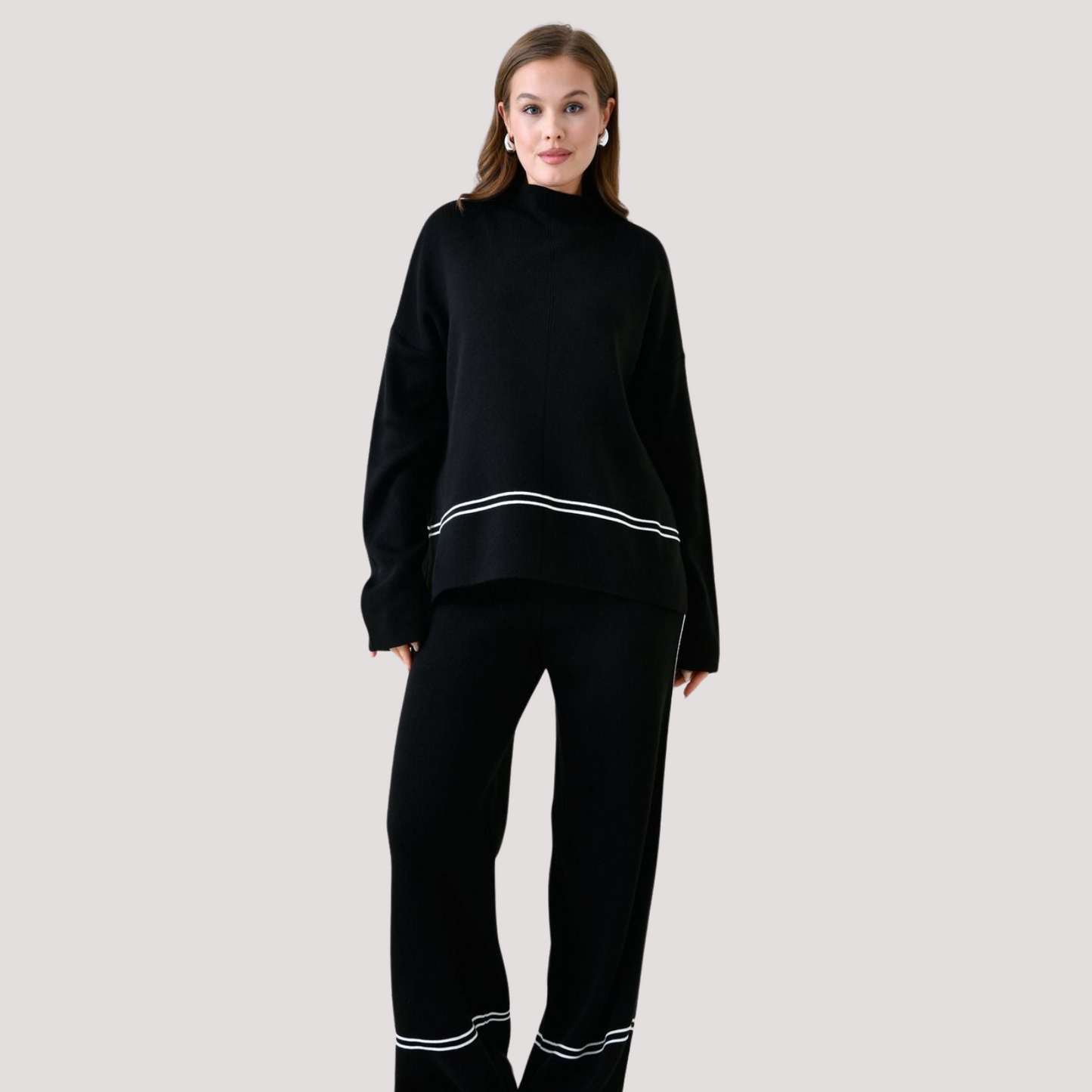 Knit Set with Turtleneck Mullet Sweater and Pants