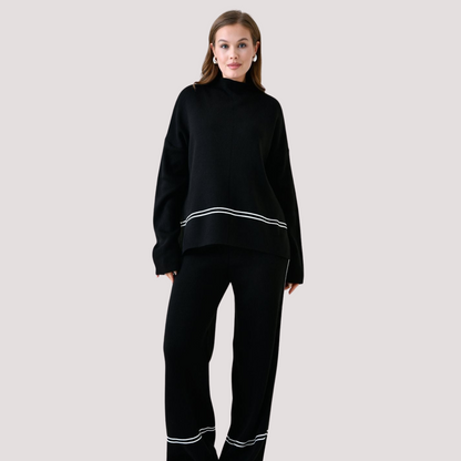 Knit Set with Turtleneck Mullet Sweater and Pants
